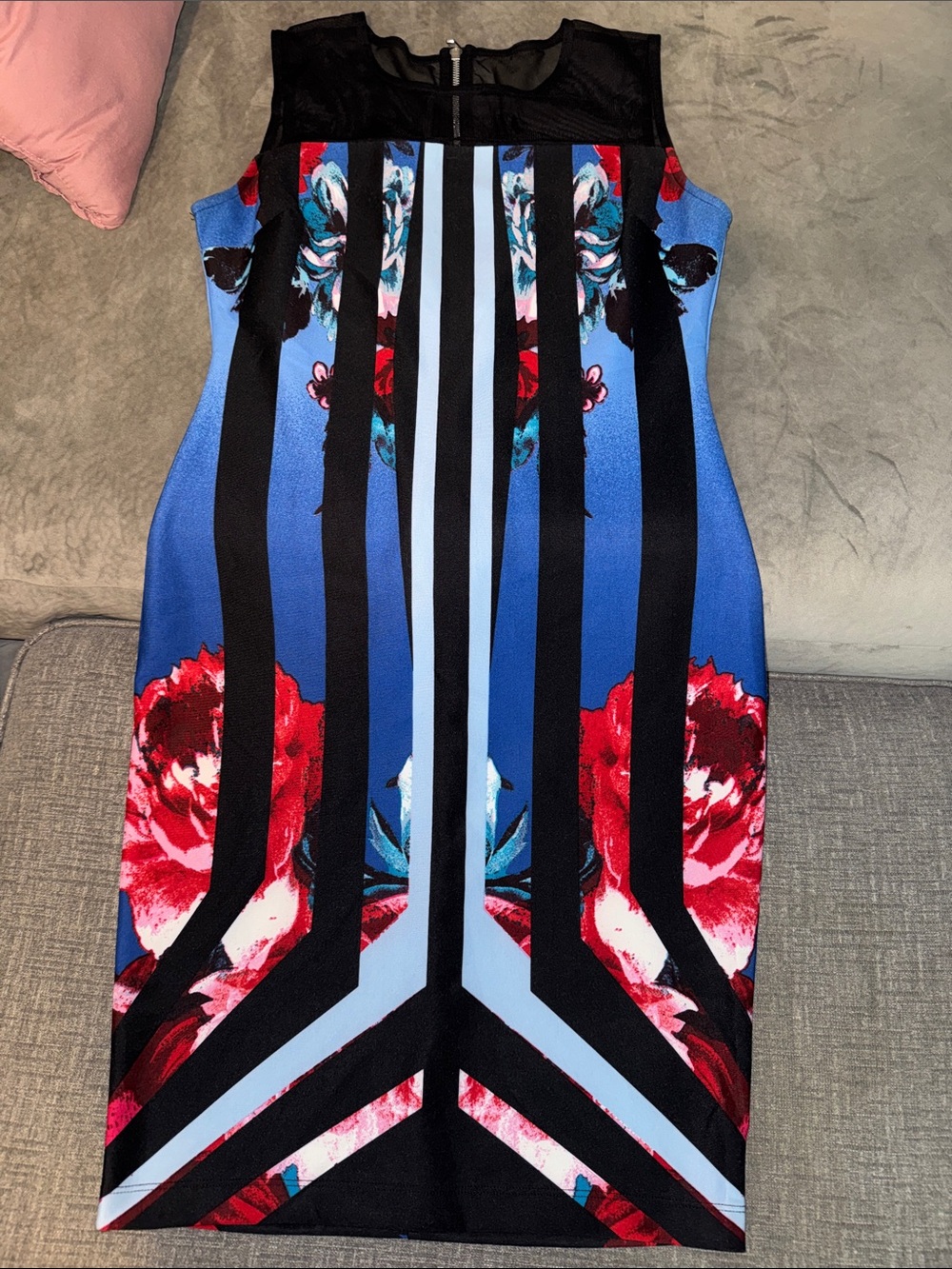 Bisou Bisou Black and Blue Floral Stripe Midi Dress